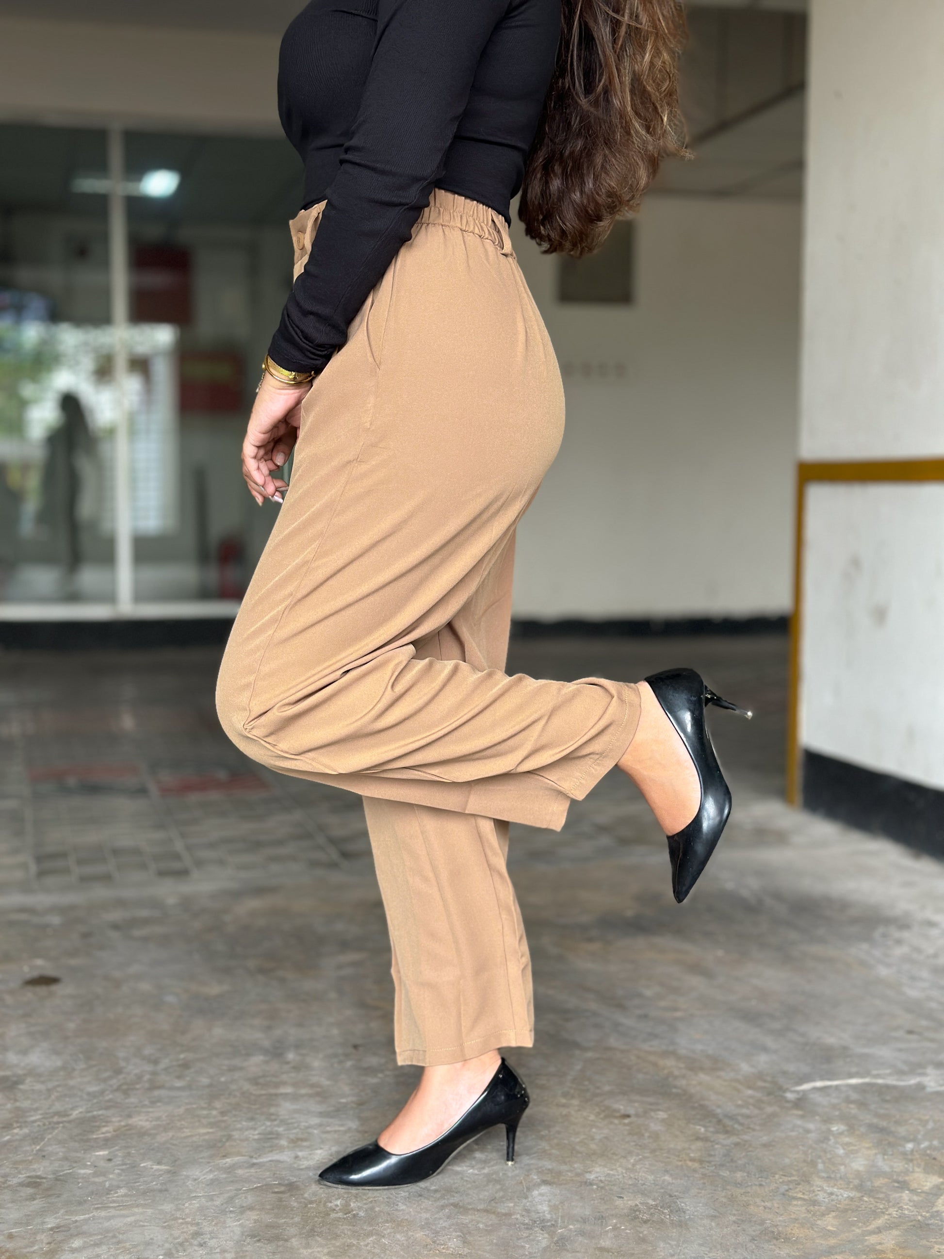 Beige Baggy Formal Pant