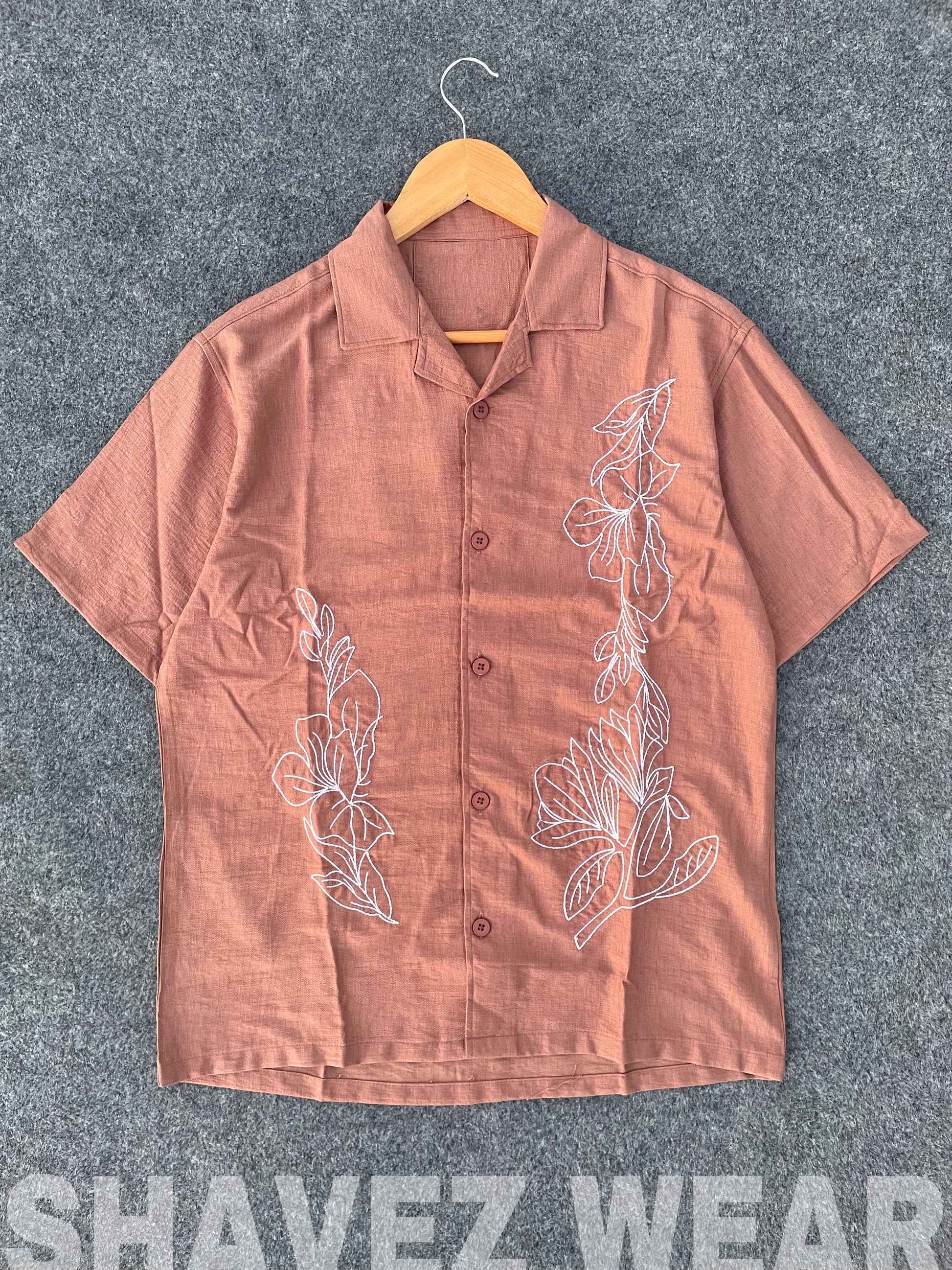 Terracotta Embroidery Cuban Shirt