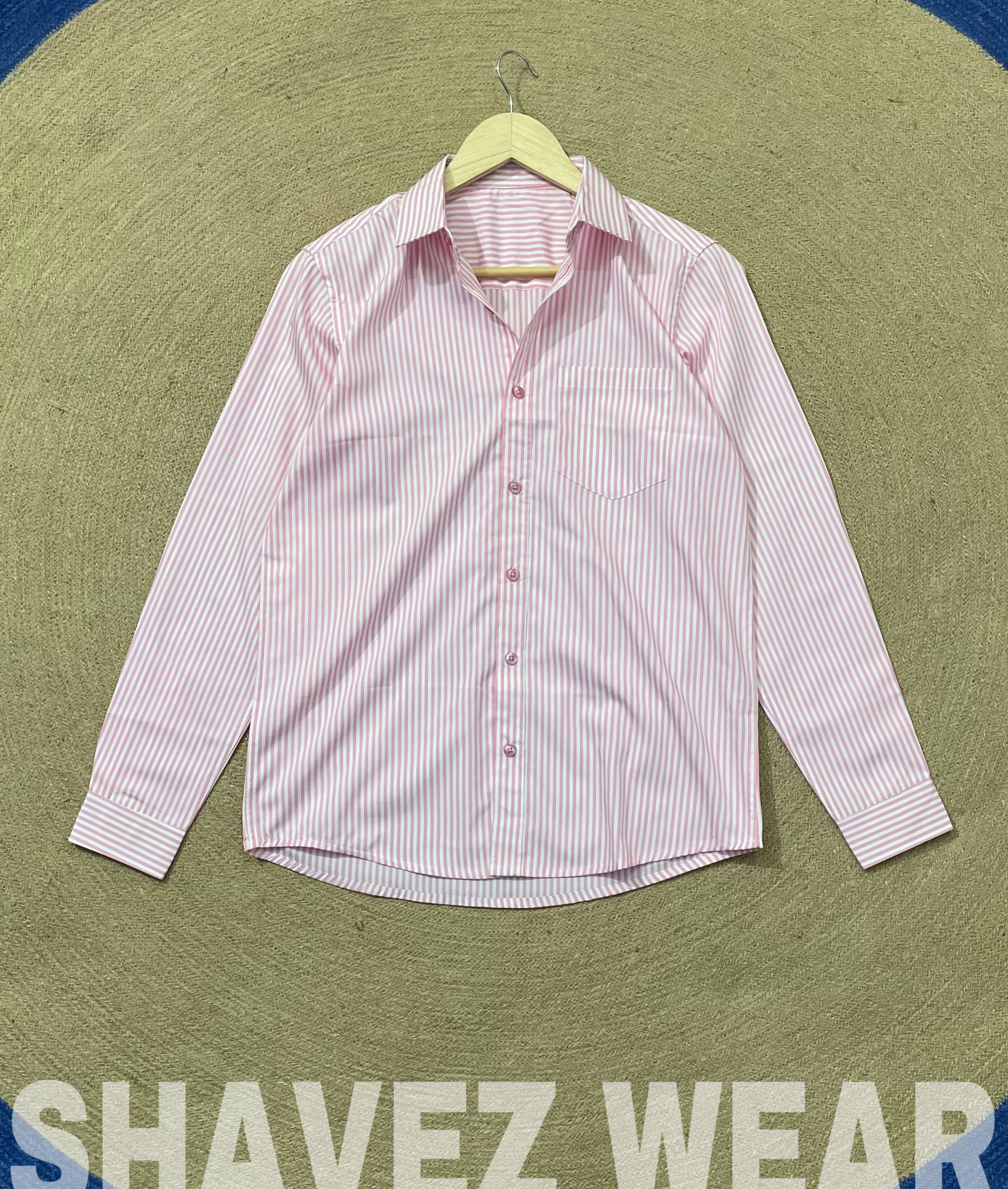 Babypink Stripe Old Money Full Sleeve Shirt With Pocket