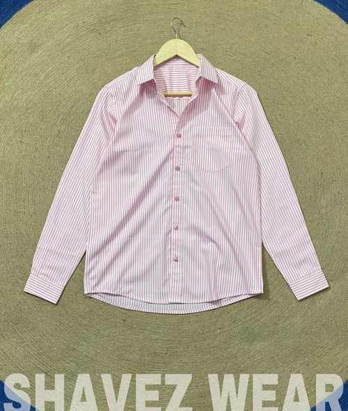 Babypink Stripe Old Money Full Sleeve Shirt With Pocket