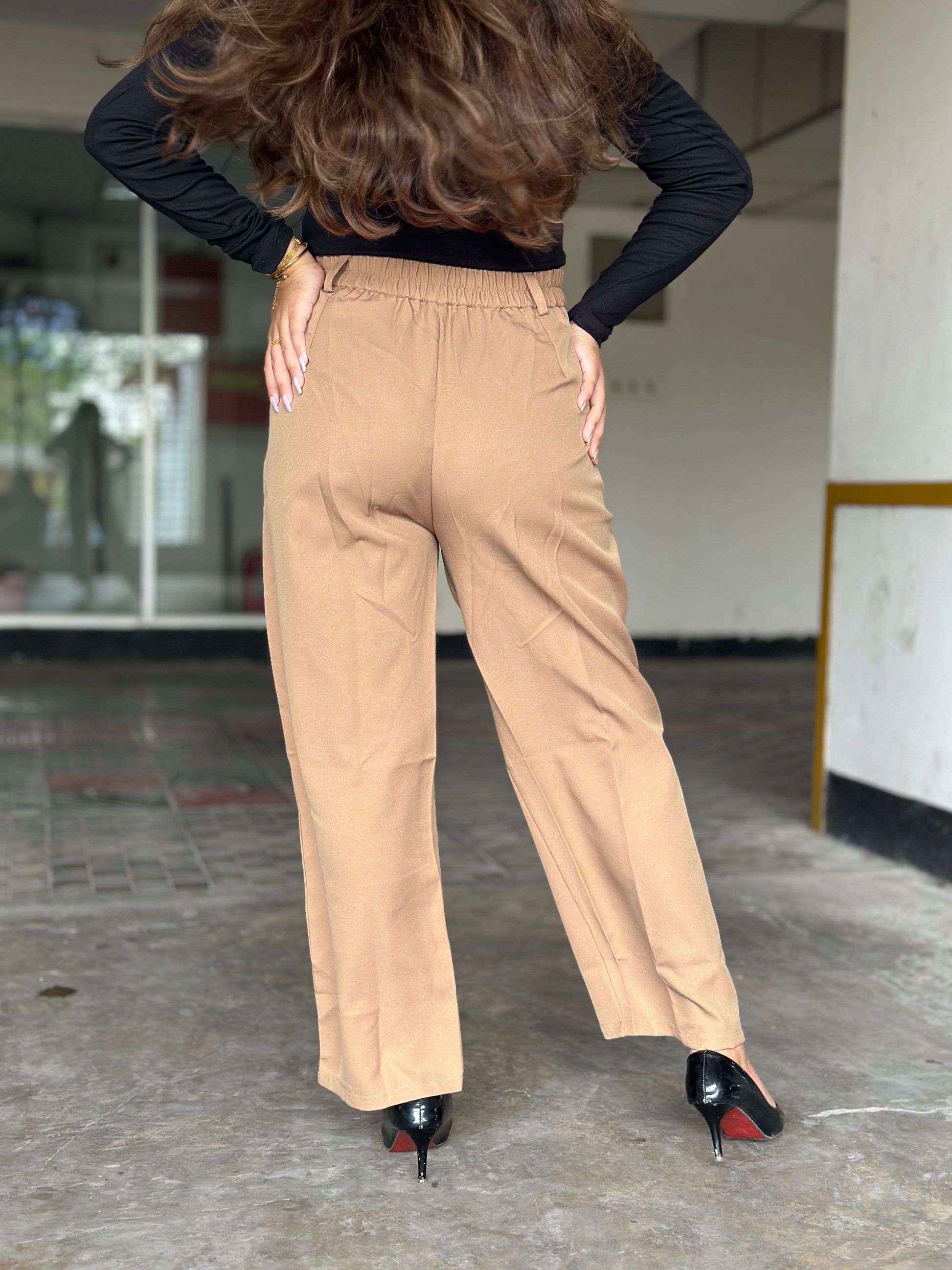 Beige Baggy Formal Pant