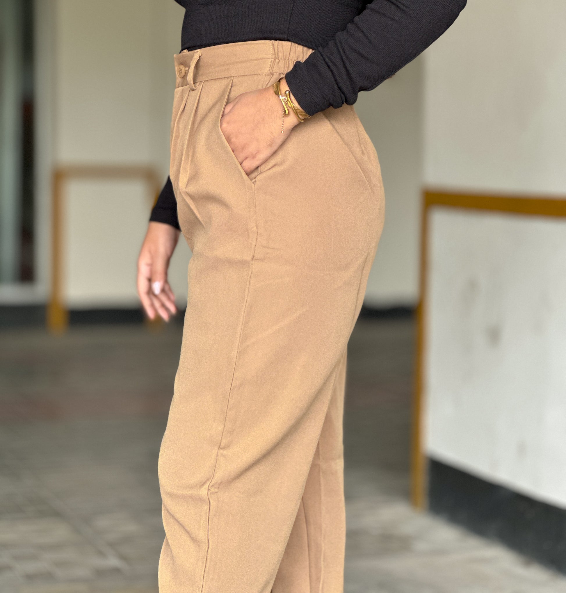 Beige Baggy Formal Pant