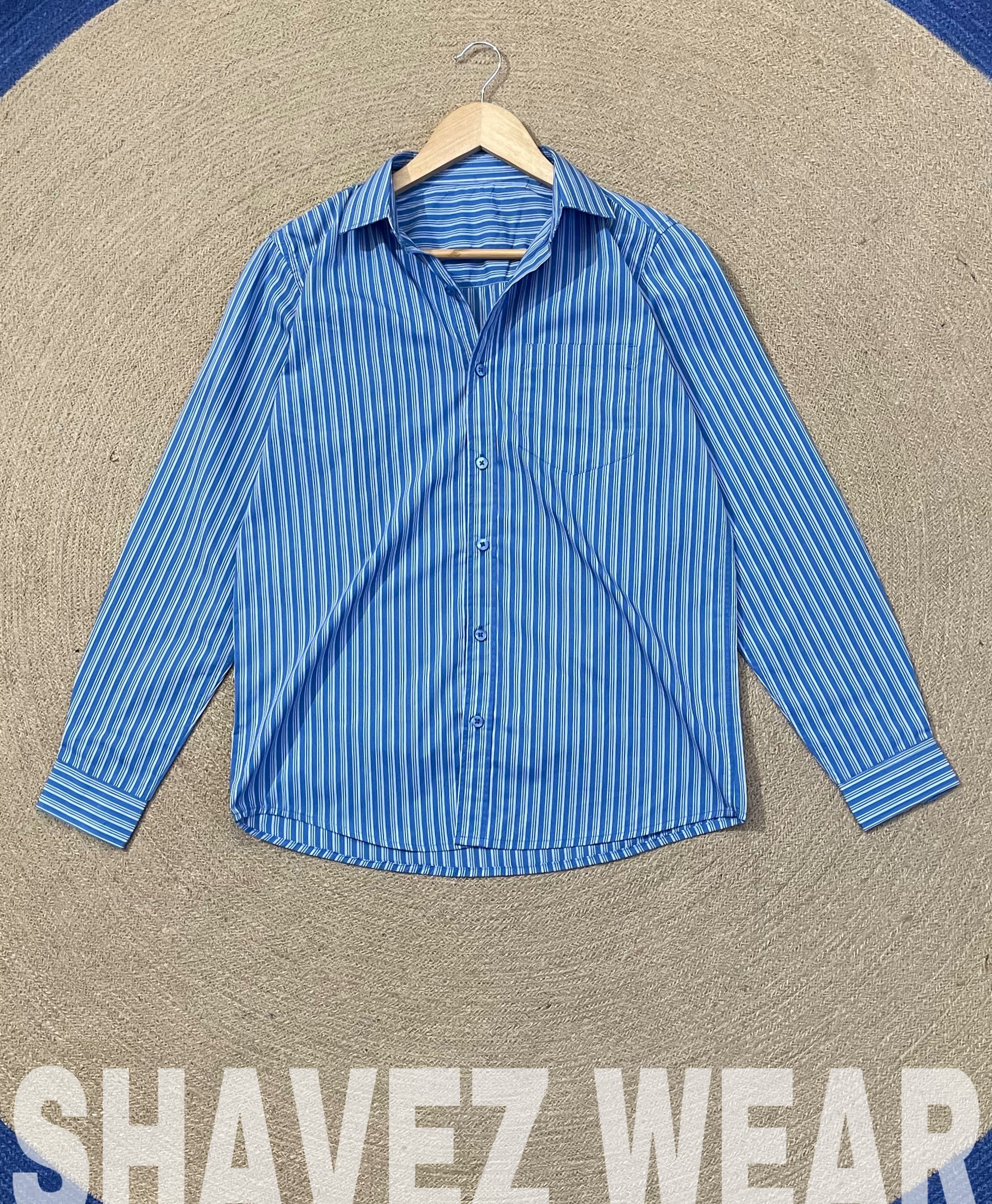 Blue Stripe Old Money Full Sleeve Shirt With Pocket