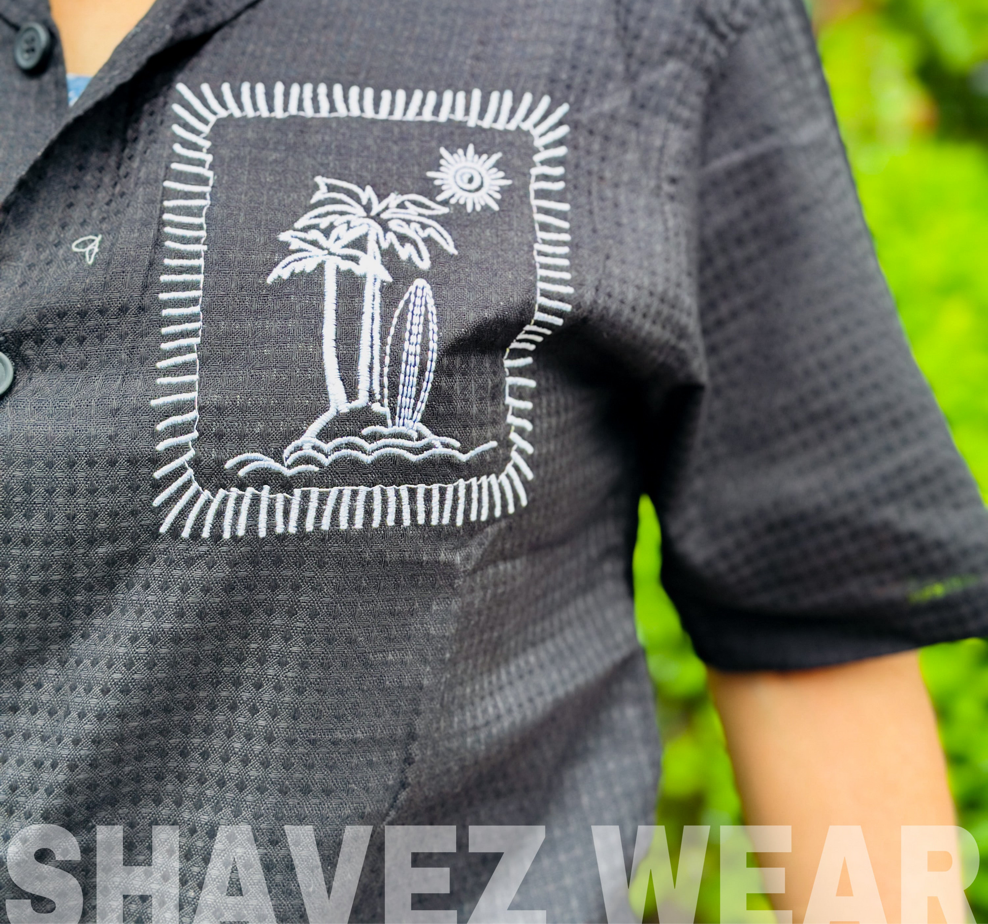 Black Embroidery Cuban Shirt.