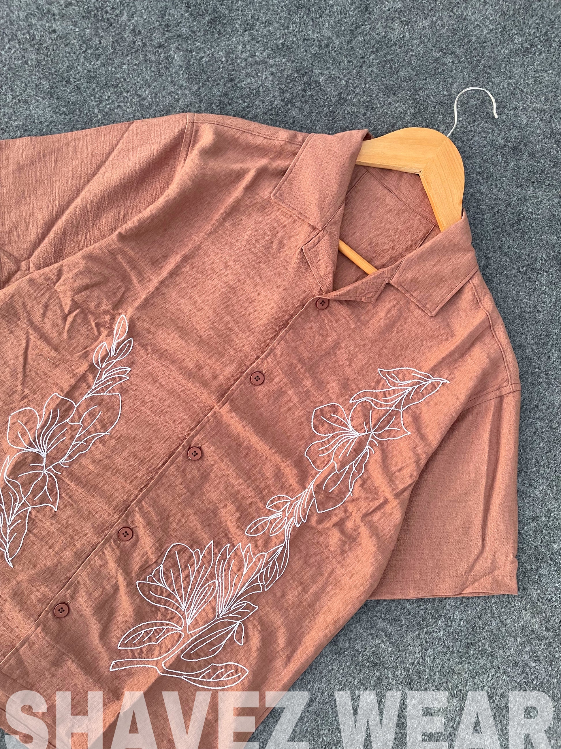 Terracotta Embroidery Cuban Shirt