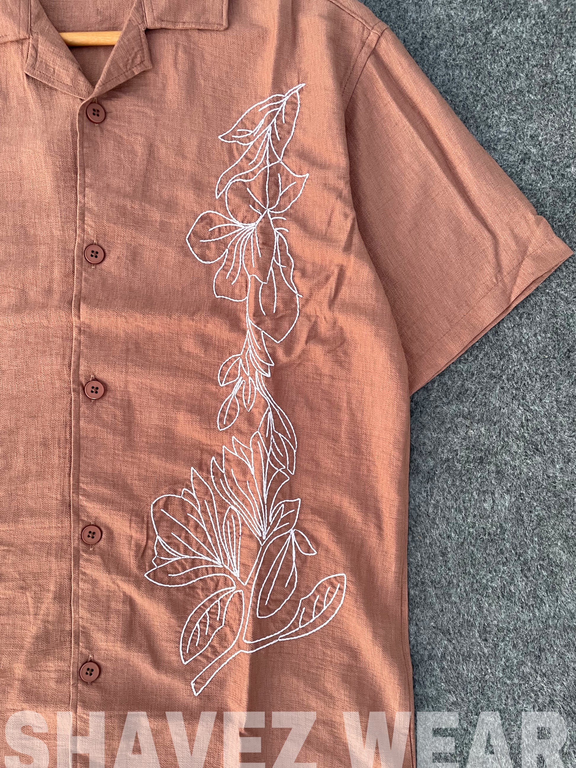 Terracotta Embroidery Cuban Shirt