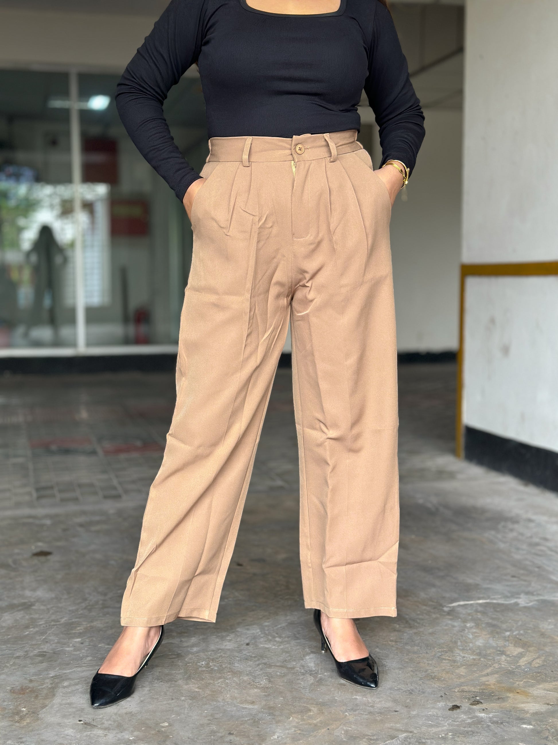 Beige Baggy Formal Pant