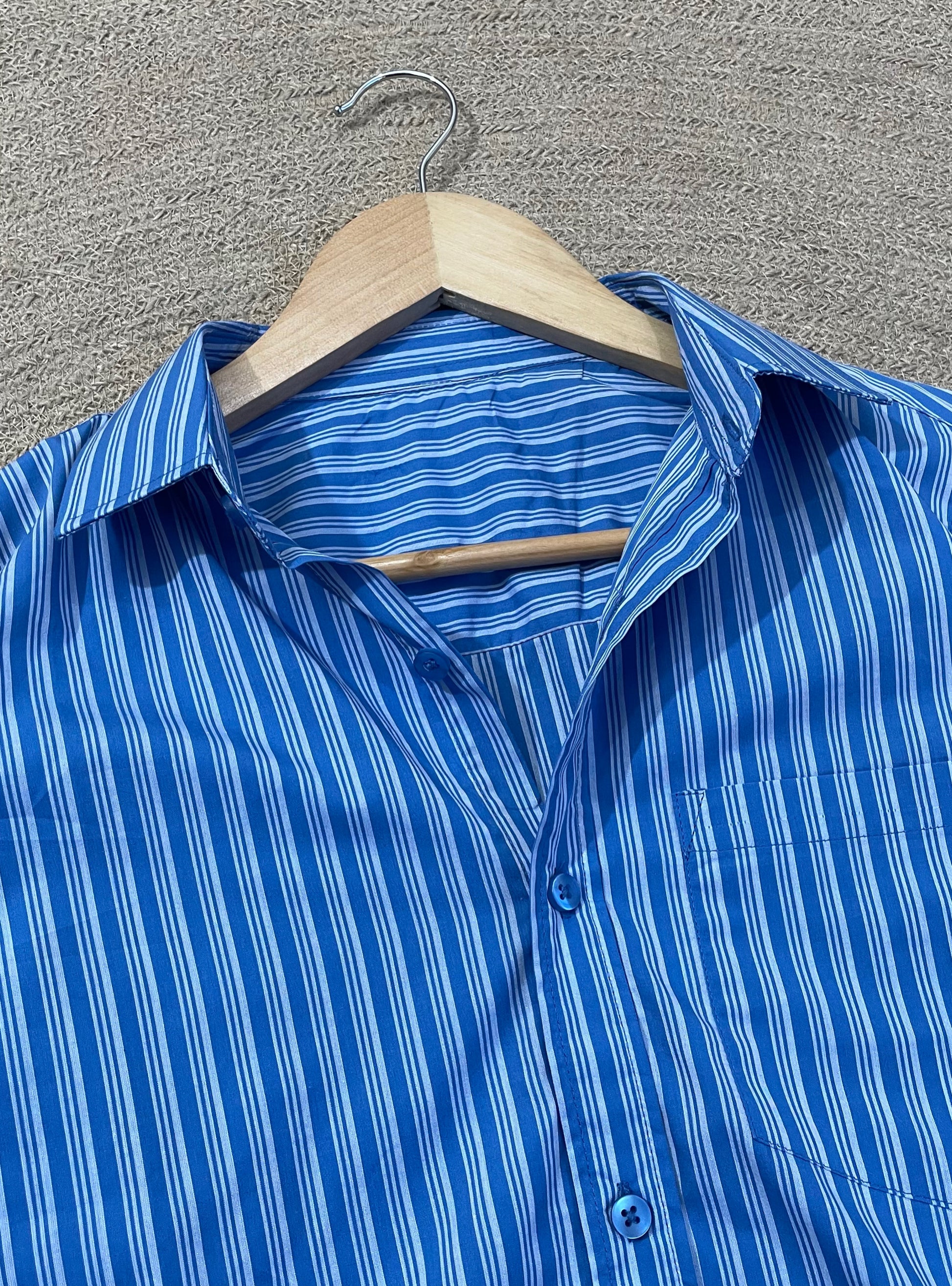 Blue Stripe Old Money Full Sleeve Shirt With Pocket