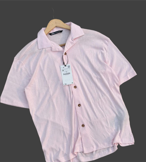 Baby Pink Drop Shoulder Cuban Shirt