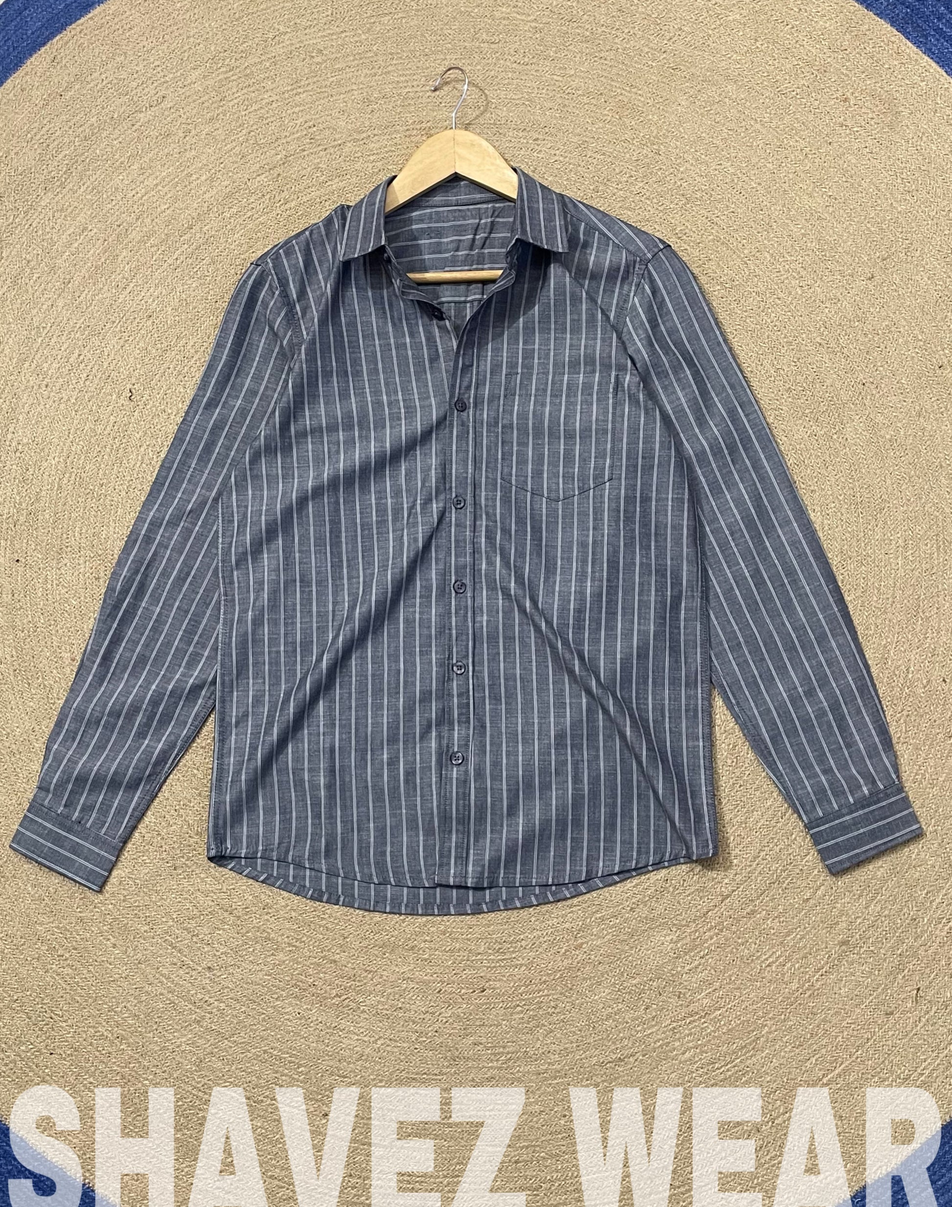 Grey Stripe Old Money Full Sleeve Shirt With Pocket