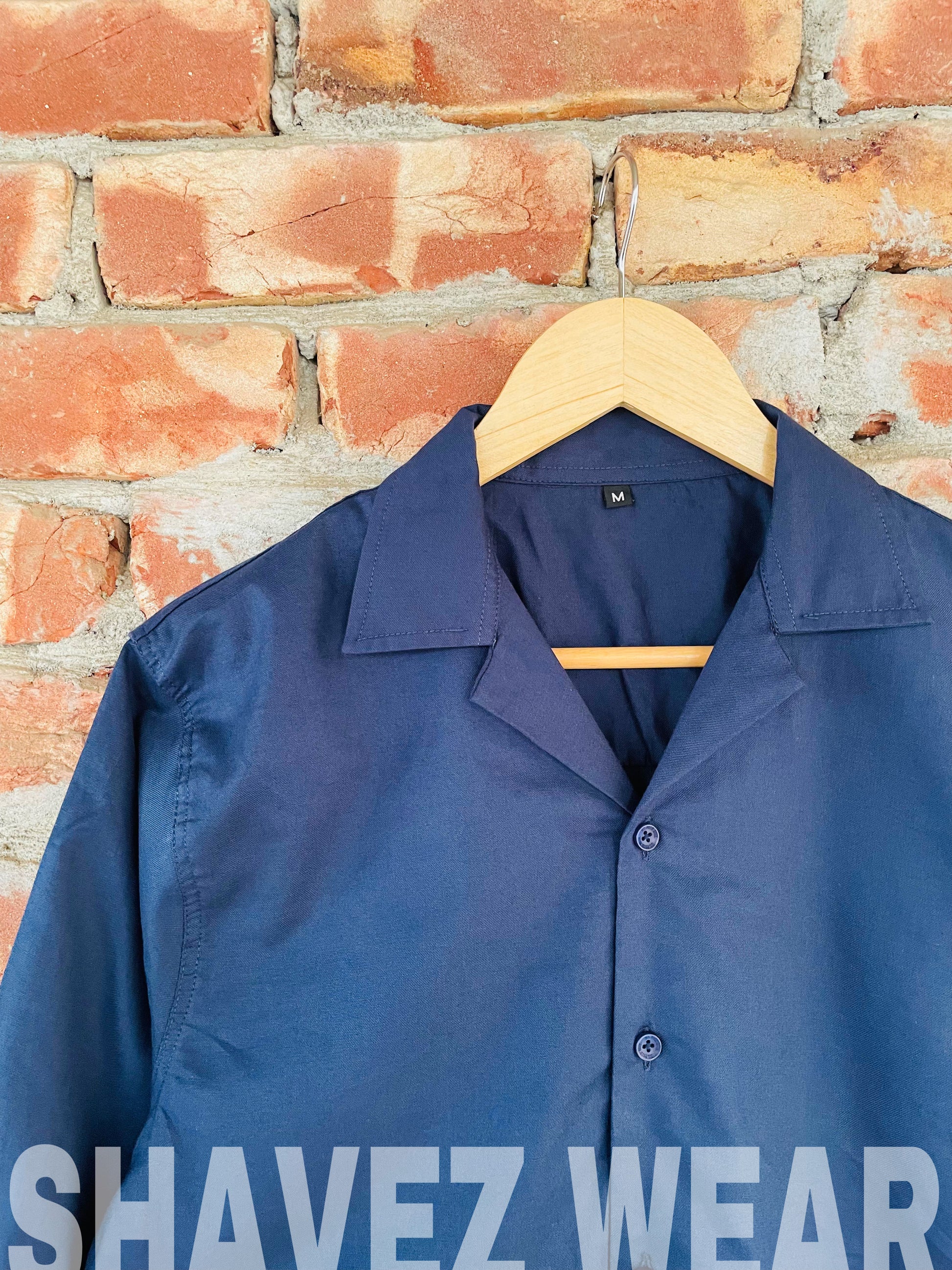 Navy Blue Cuban Collar full sleeve shirt