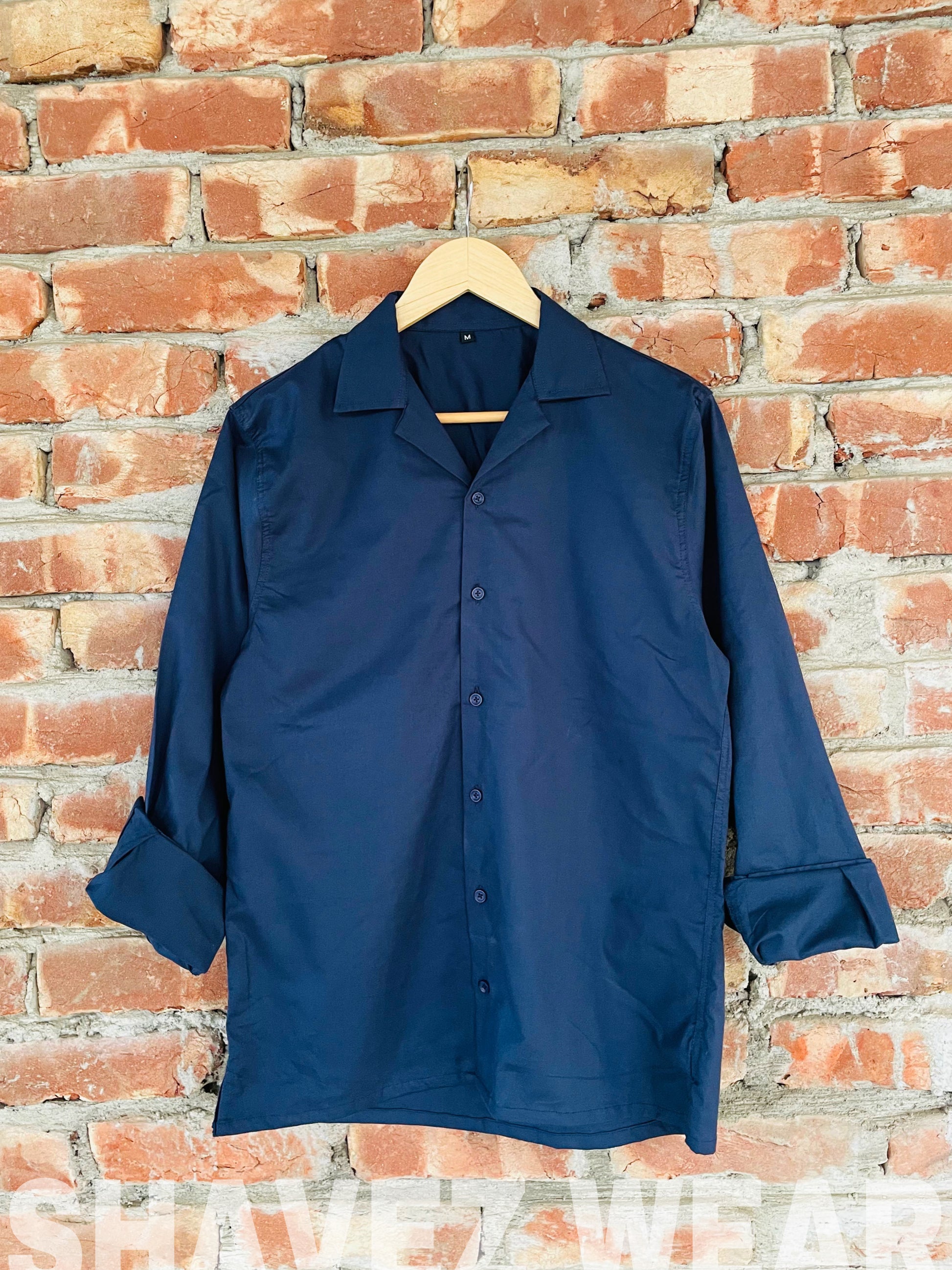 Navy Blue Cuban Collar full sleeve shirt