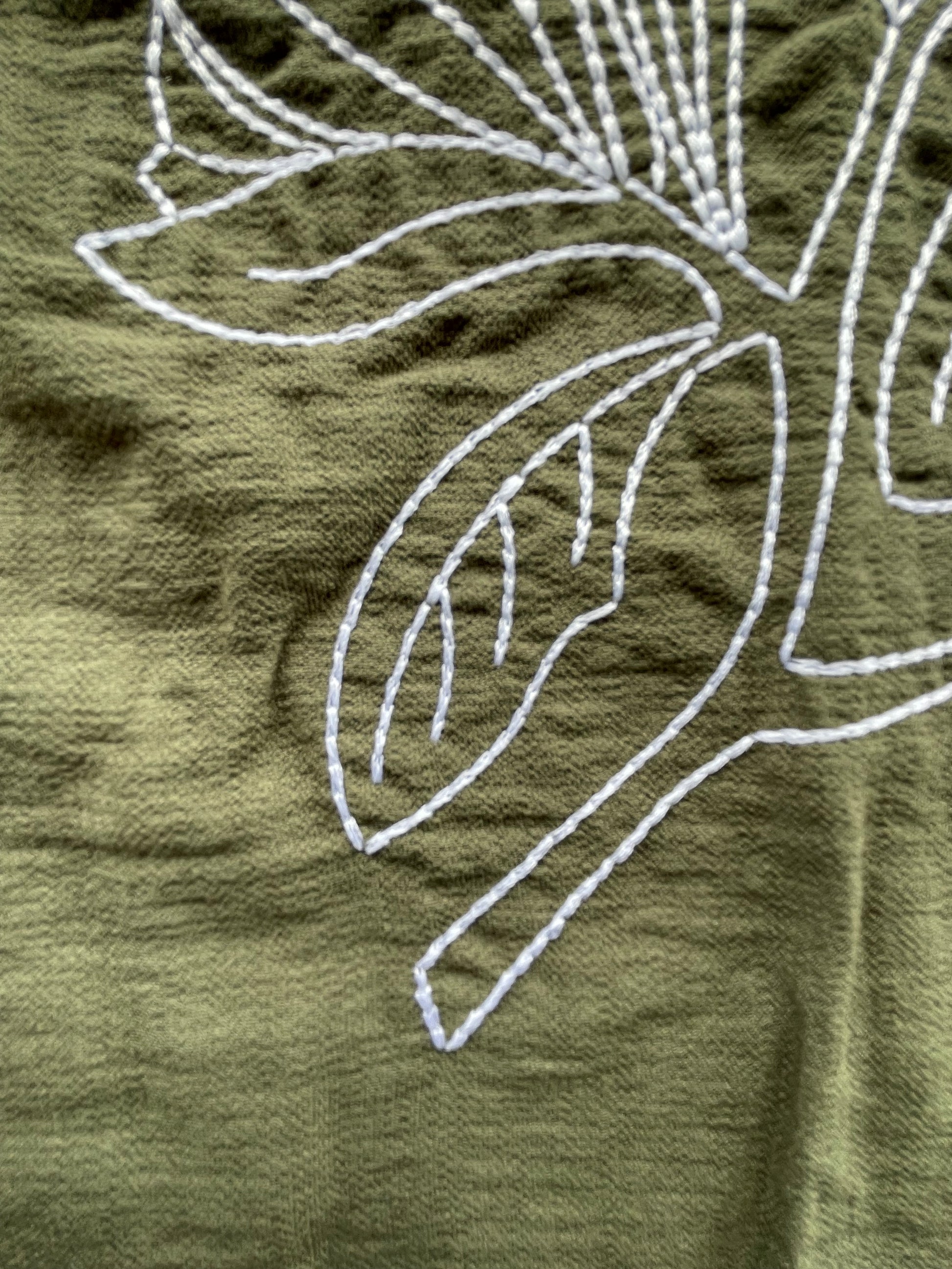 Olive Embroidery Cuban Shirt