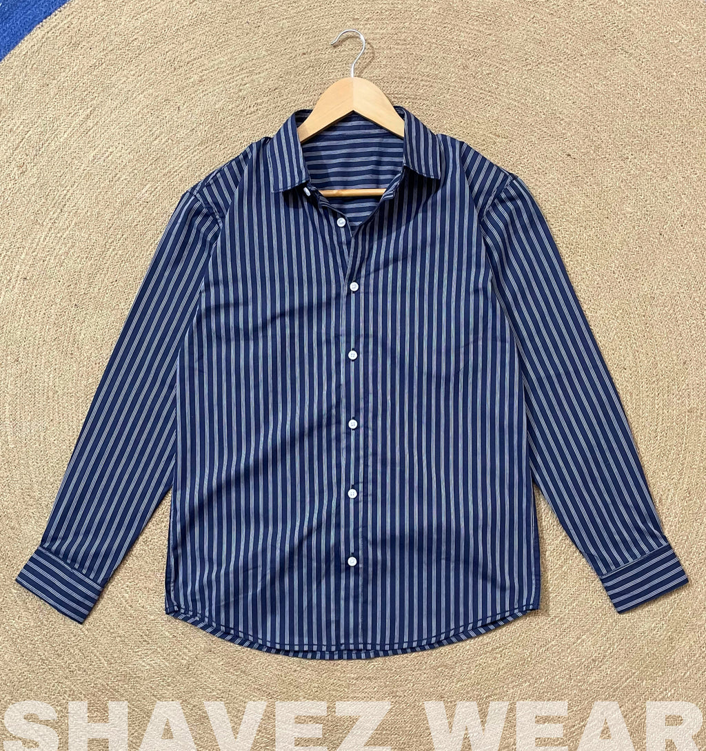 Navy Blue Stripes Full Sleeve Shirt
