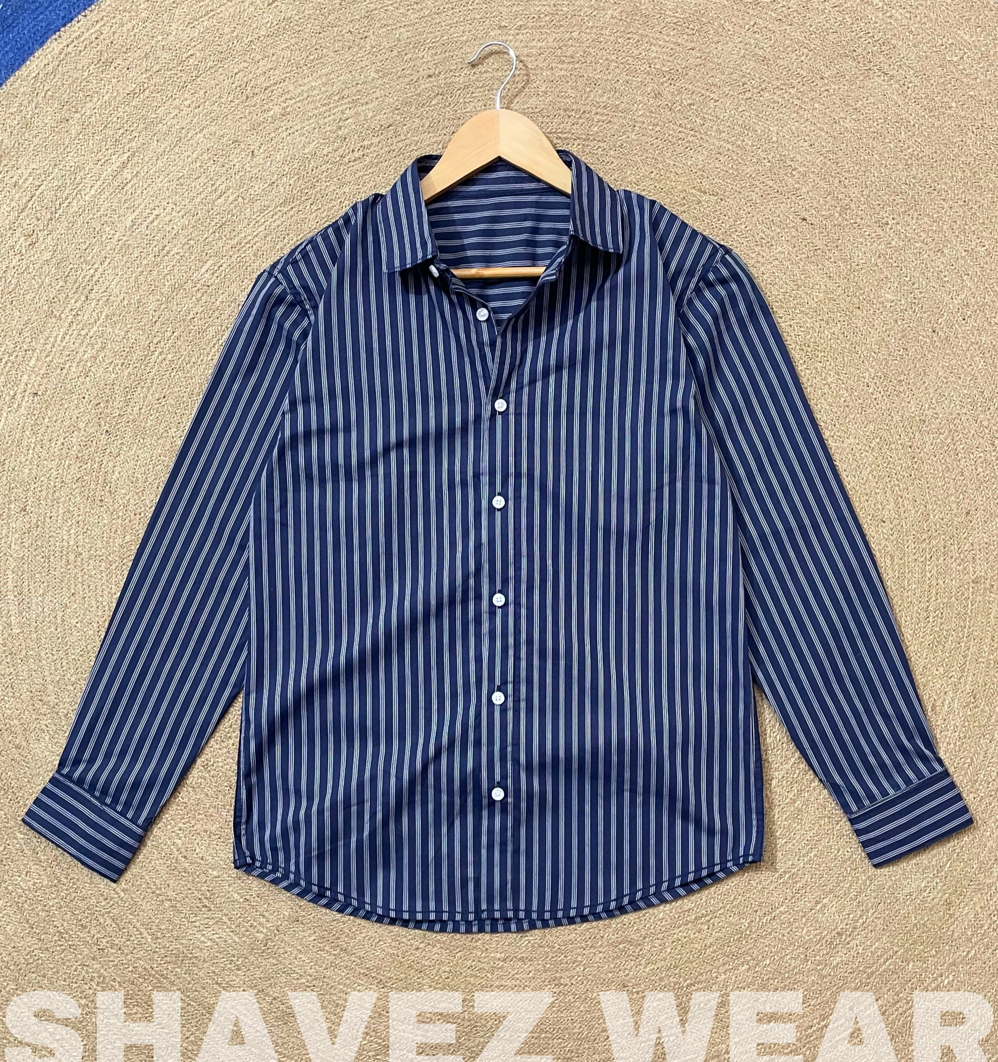 Navy Blue Stripes Full Sleeve Shirt
