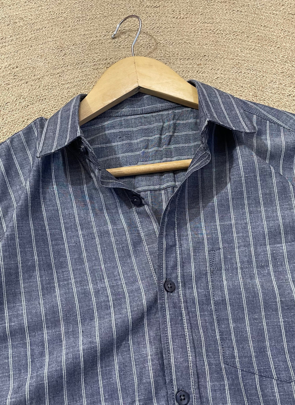 Grey Stripe Old Money Full Sleeve Shirt With Pocket