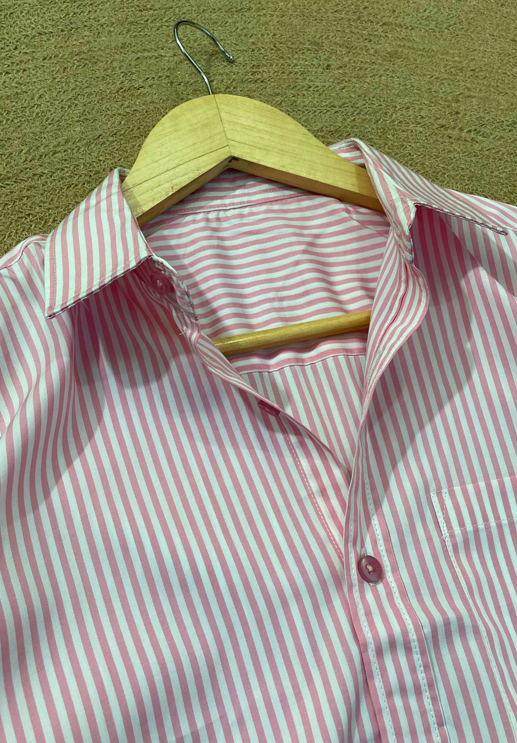 Babypink Stripe Old Money Full Sleeve Shirt With Pocket