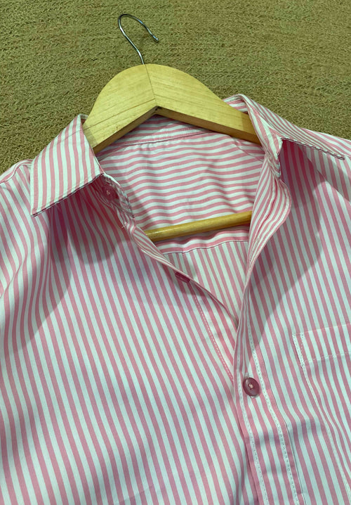 Babypink Stripe Old Money Full Sleeve Shirt With Pocket