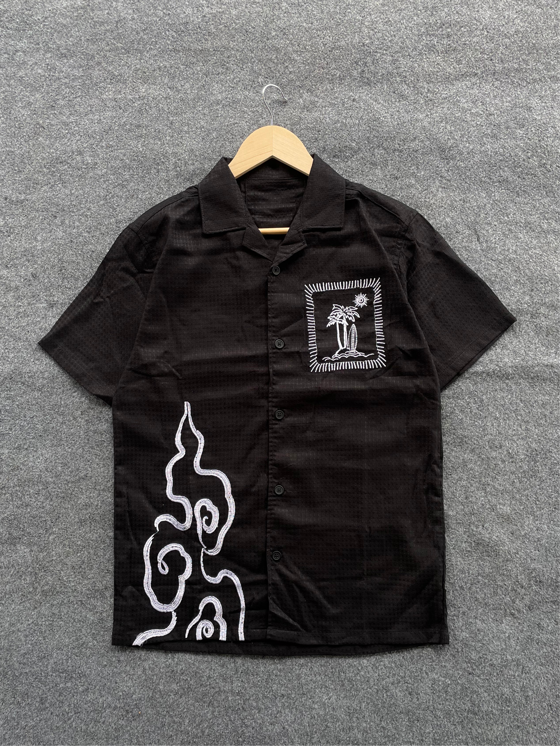 Black Embroidery Cuban Shirt.